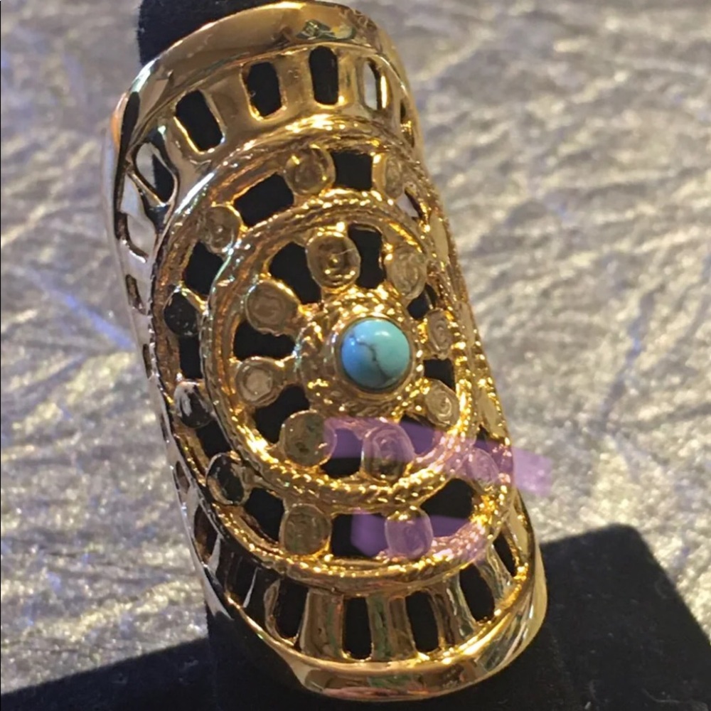 Gold Filigree Statement Ring with Turquoise Accent